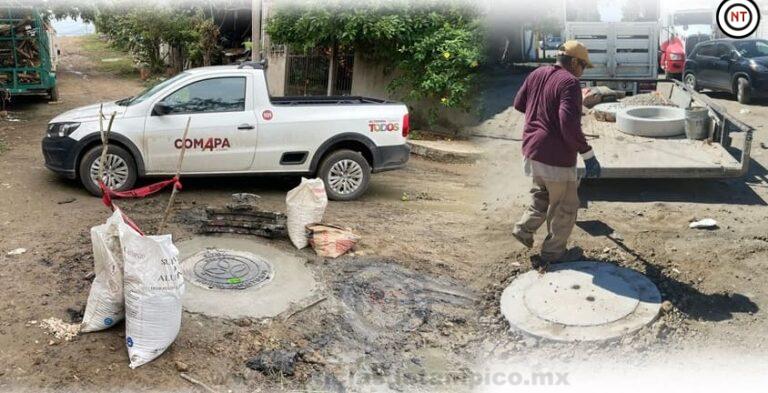 COMAPA Altamira efectúa reposición de brocales y tapas