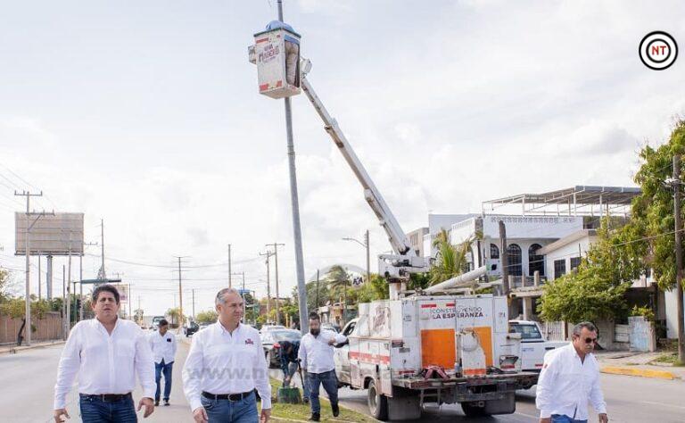Redoblan acciones en mantenimiento de alumbrado público en Cd. Madero